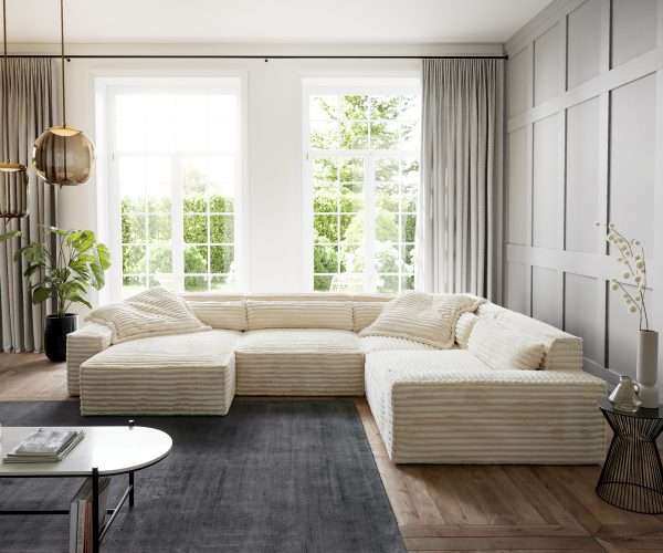 "U alakú kanapé Sirpio XL 360x260 cm plüss kordbársony bézs rekamié változtatható" - Image 2
