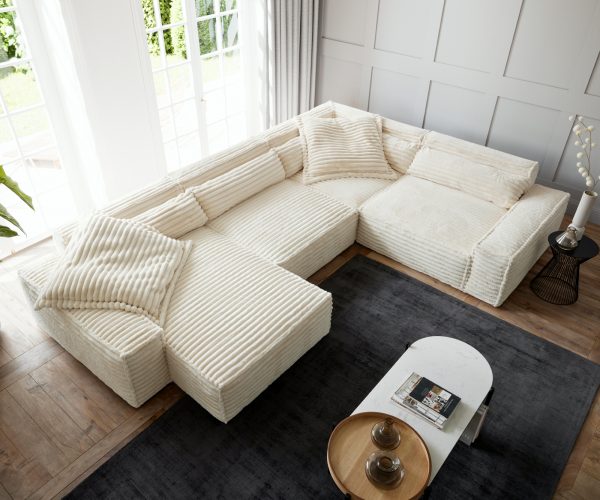 "U alakú kanapé Sirpio XL 360x260 cm plüss kordbársony bézs rekamié változtatható" - Image 4