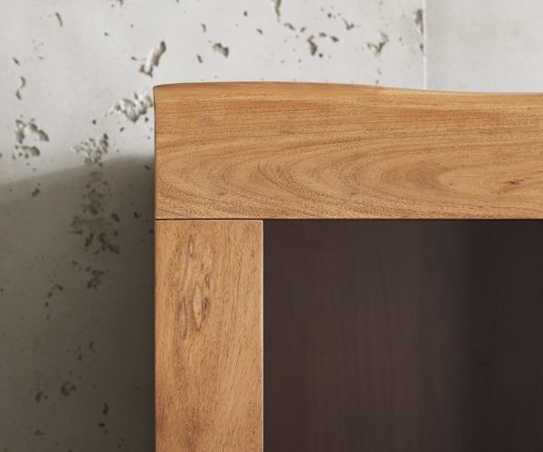 Üvegvitrin Live-Edge 60x190 cm akác természetes él 1 ajtós 2 fiókos masszív - Image 8