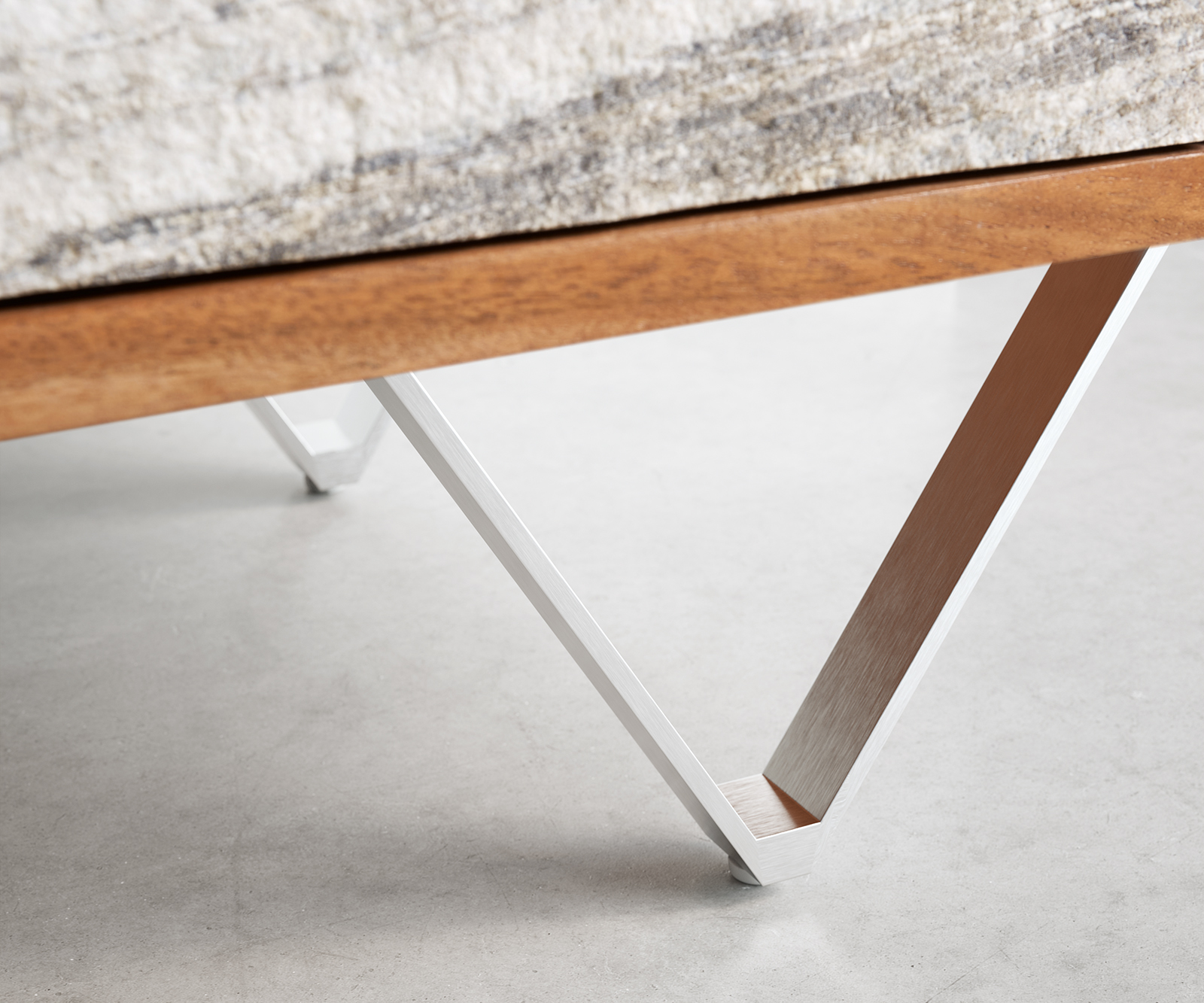 Konferenční stolek Kleo 115x60 cm přírodní akácie 2 zásuvky podnož ve tvaru "V" nerezová ocel - Image 5