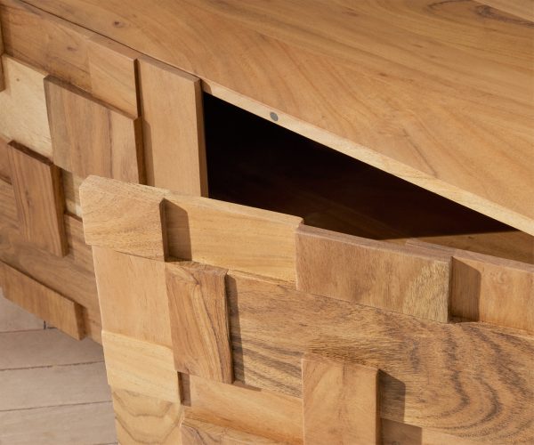 TV szekrény Puzzle 175 cm 4 ajtós akác természetes szögletes láb rozsdamentes acél - Image 4