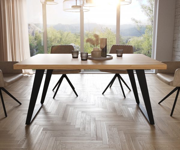 Jídelní stůl Edge 160x90 cm přírodní dub šikmá podnož kov černá - Image 2