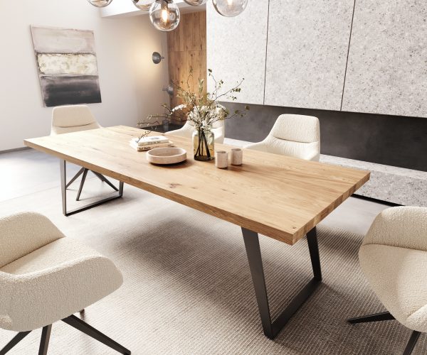 Jídelní stůl Edge 260x100 cm přírodní dub šikmá podnož kov černá