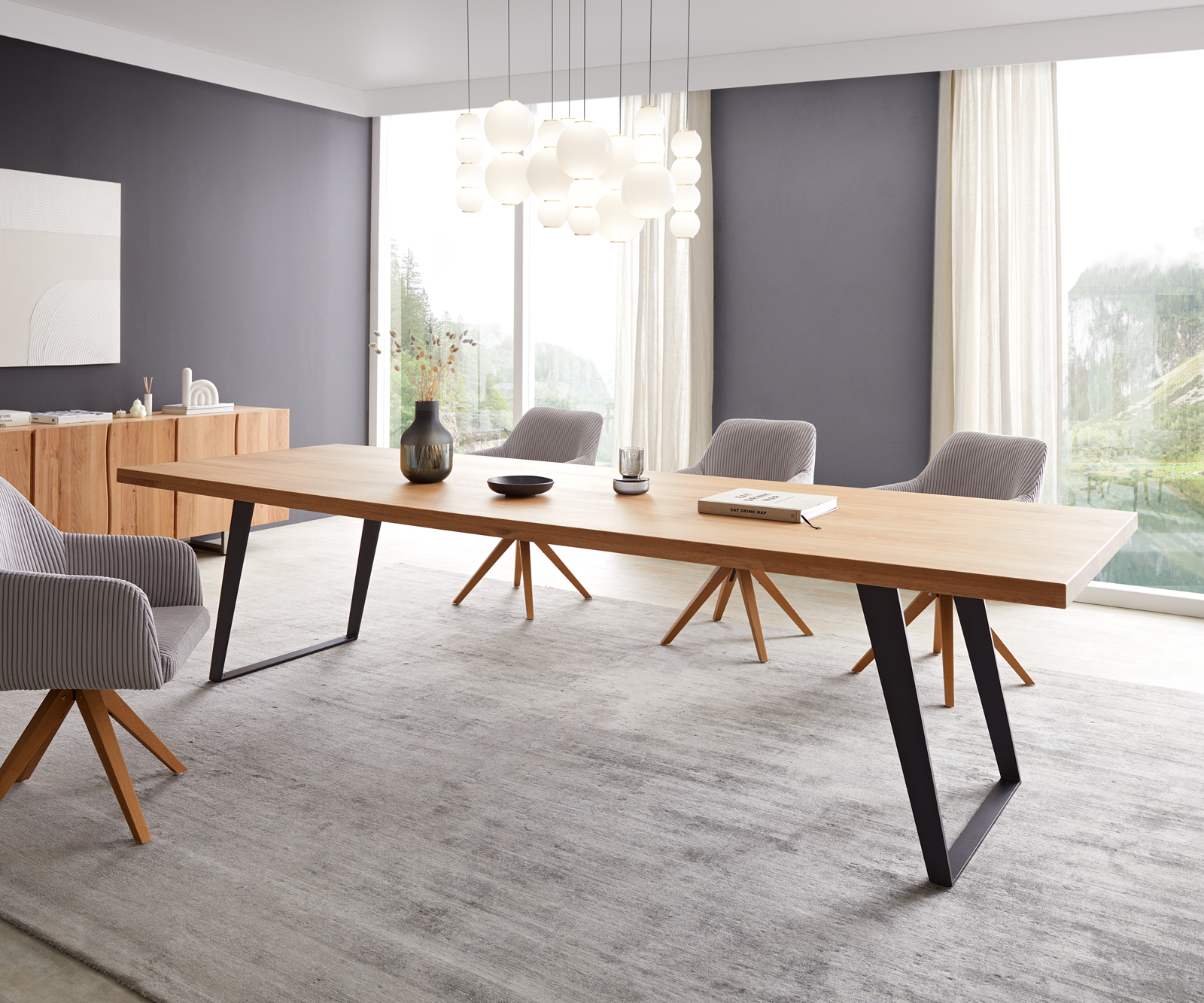 Étkezőasztal Edge 300x100 tölgy természetes fém ferde fekete - Image 2