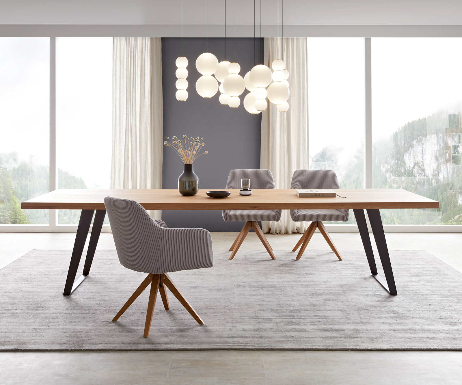 Étkezőasztal Edge 300x100 tölgy természetes fém ferde fekete