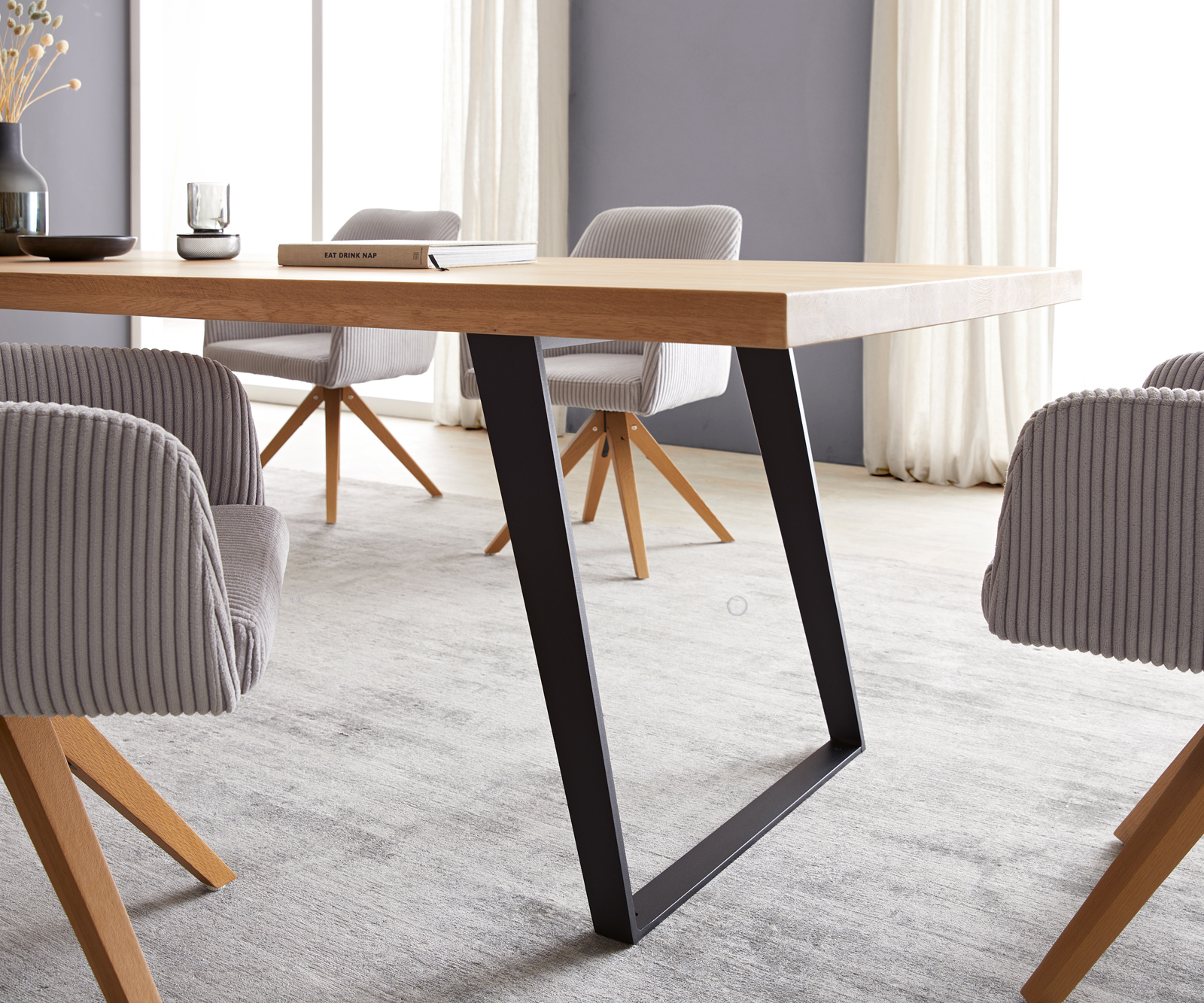 Étkezőasztal Edge 300x100 tölgy természetes fém ferde fekete - Image 5
