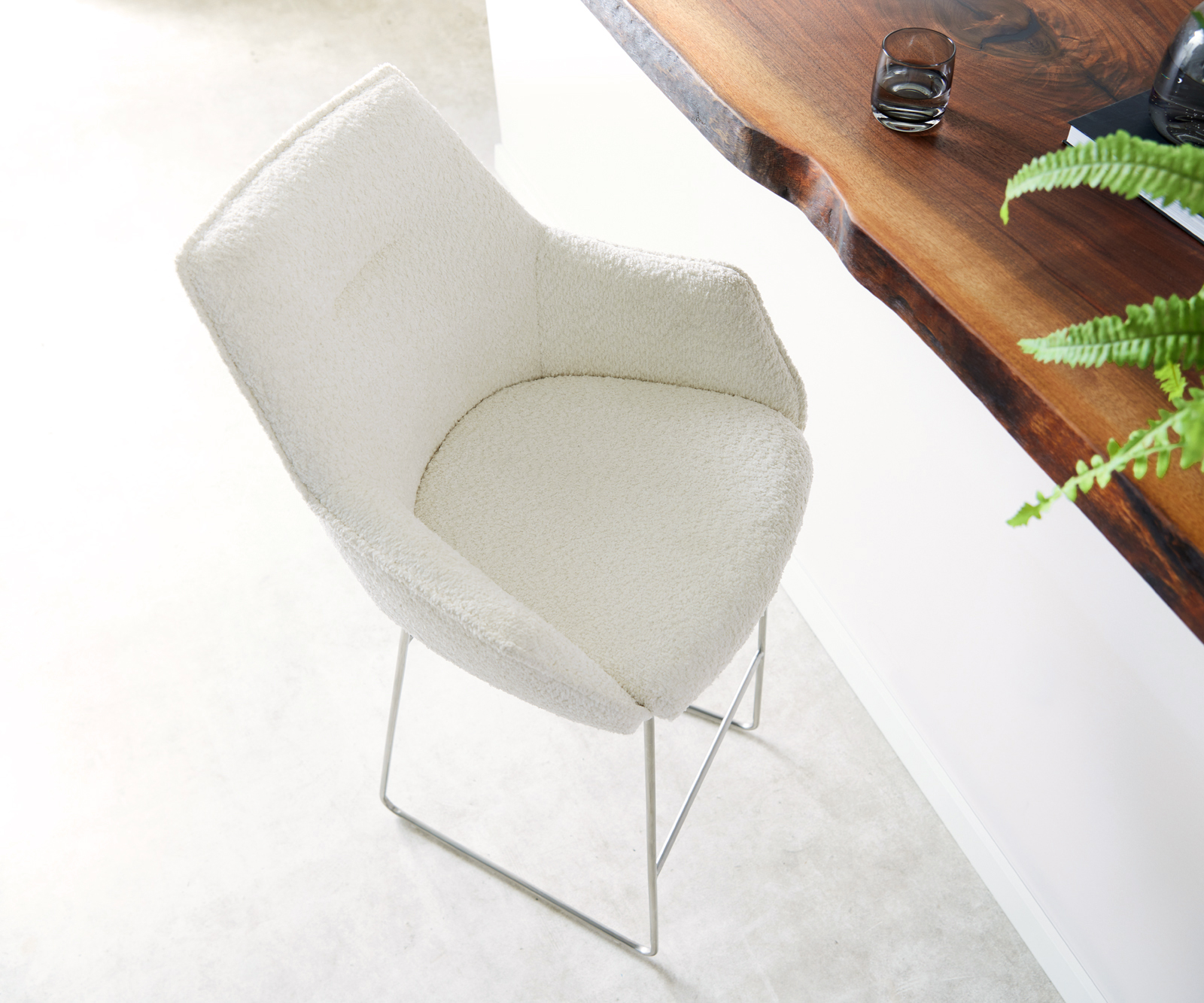 Bárszék Alja-Flex bouclé fehér vékony lábazat rozsdamentes acél zsákrugós - Image 4