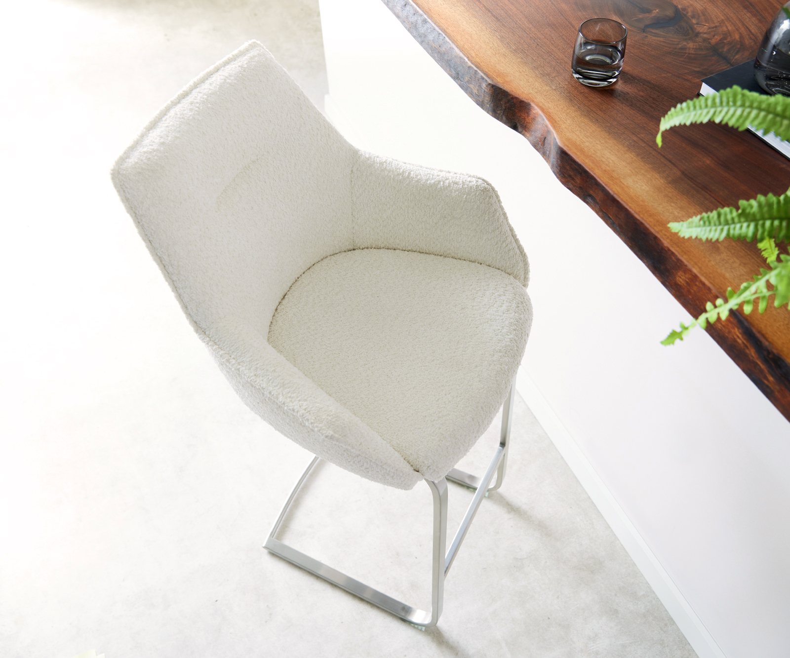 Bárszék Alja-Flex bouclé fehér étkezőszék lapos rozsdamentes acél zsákrugós - Image 4