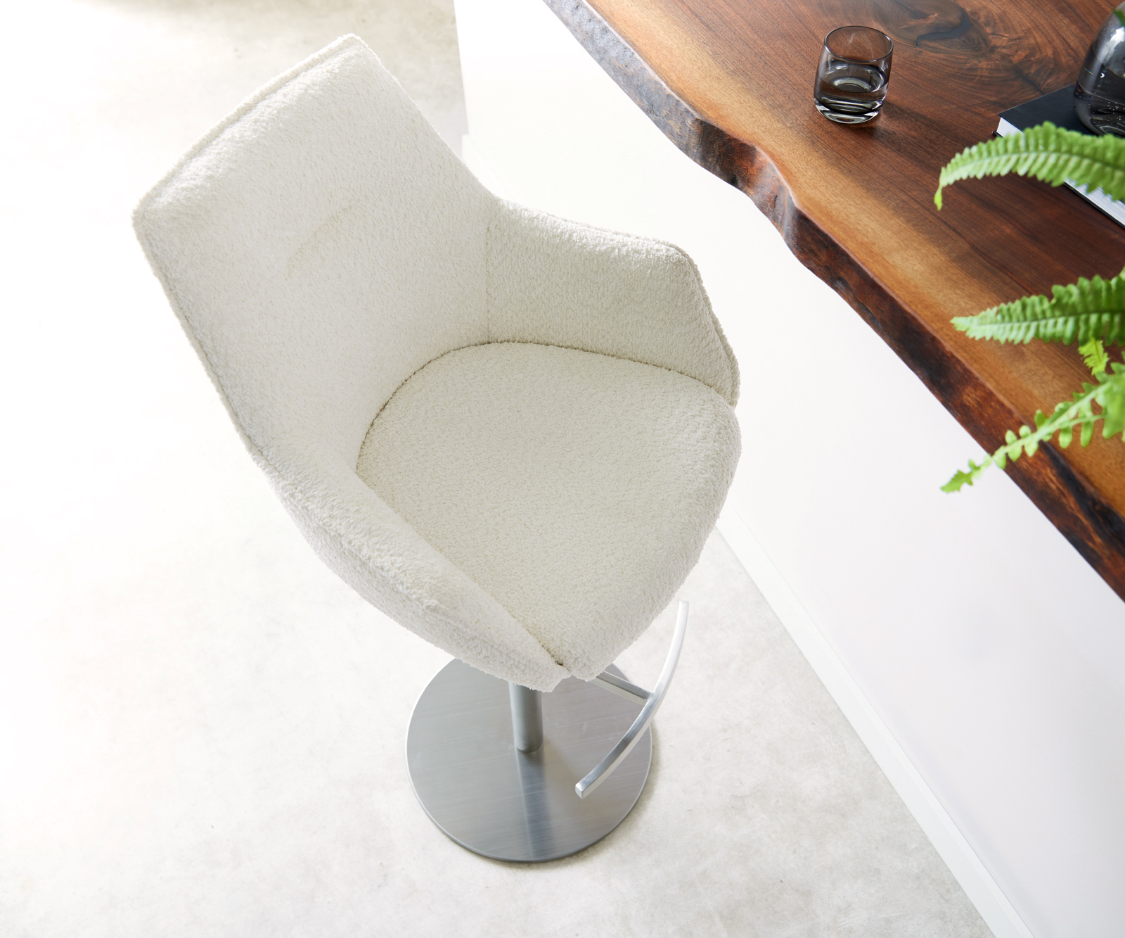 Bárszék Alja-Flex bouclé fehér forgó láb magasságban állítható rozsdamentes acél forgatható zsákrugós - Image 4