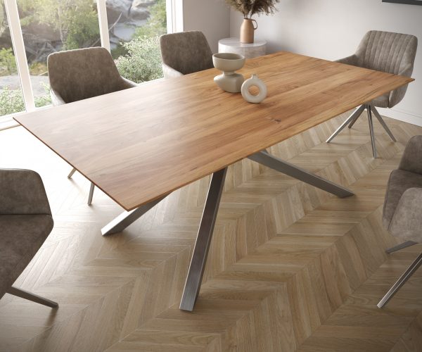 Étkezőasztal Edge 200x100 akác természetes kereszt láb téglalap rozsdamentes acél svájci él - Image 4