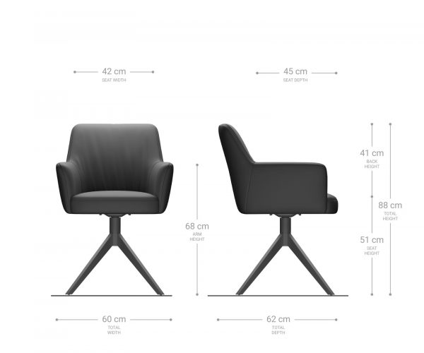 Étkezőszék Xana-Flex karfás valódi bőr fekete széles rozsdamentes acél kereszt láb 360° forgatható zsákrugós - Image 6