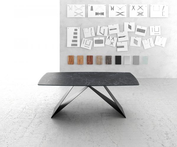 Étkezőasztal Edge hajóformájú 200x100 cm Laminam® kerámia Nero Greco antracit V középső láb fekete - Image 2