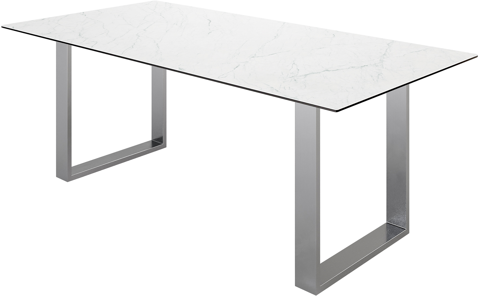 Étkezőasztal Edge 200x100 kerámia Laminam® Statuarietto fehér rozsdamentes acél keskeny - Image 2