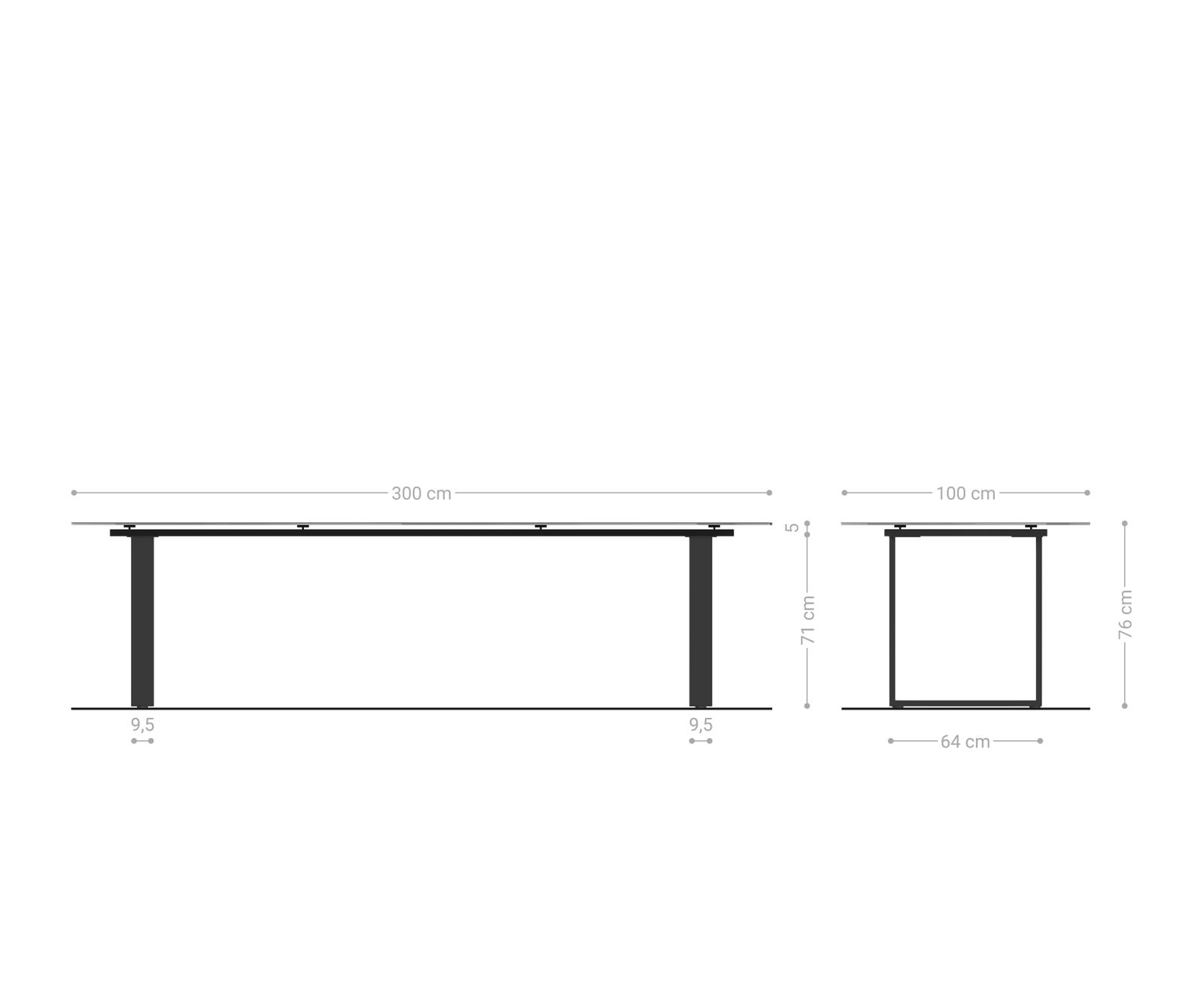 Étkezőasztal Edge 300x100 kerámia Laminam® Nero Greco antracit rozsdamentes acél keskeny - Image 7