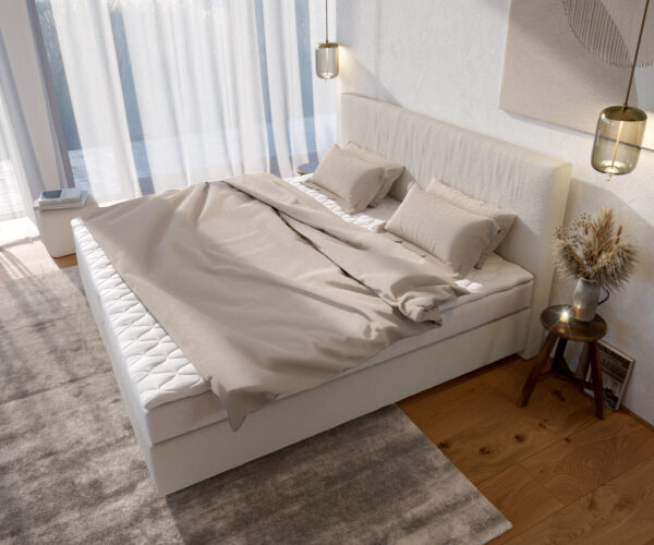 Boxspring ágy Dream-Well bouclé krémfehér 200x200 cm bonell matrac PU topper - Image 4