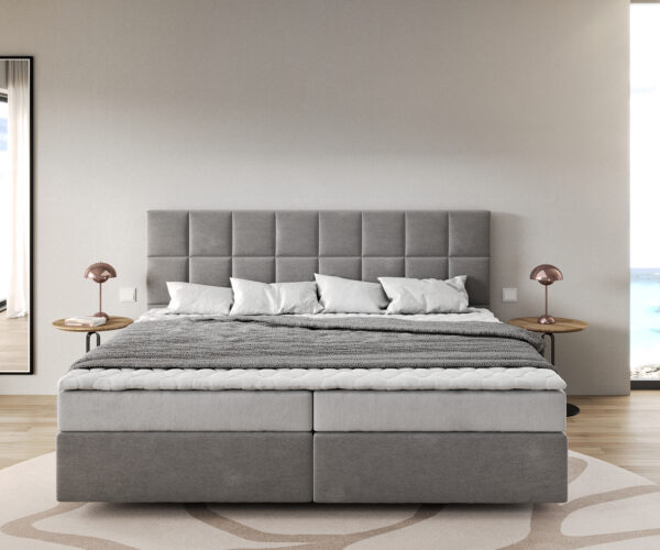 Boxspring ágy Dream-Fine mikroszálas szürke 200x200 cm bonell matrac PU-topper - Image 2