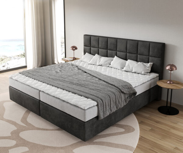 Boxspring ágy Dream-Fine mikroszálas antracit vintage 200x200 cm bonell matrac PU-topper - Image 4