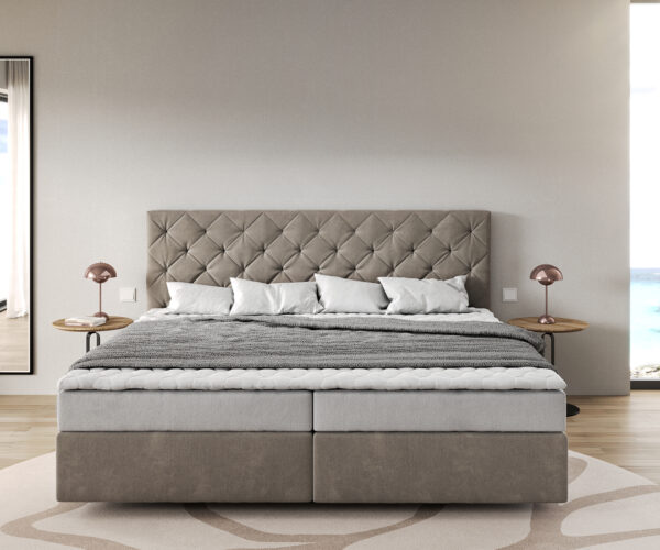 Boxspring ágy Dream-Great mikroszálas bézs 200x200 cm bonell matrac PU-topper - Image 2