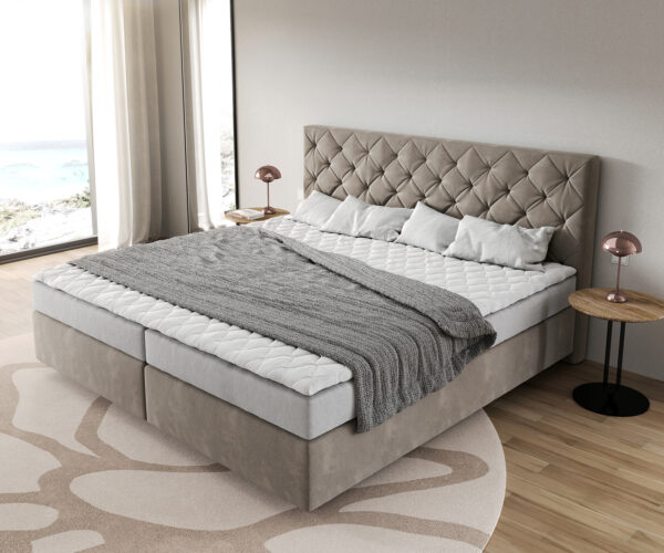 Boxspring ágy Dream-Great mikroszálas bézs 200x200 cm bonell matrac PU-topper - Image 4