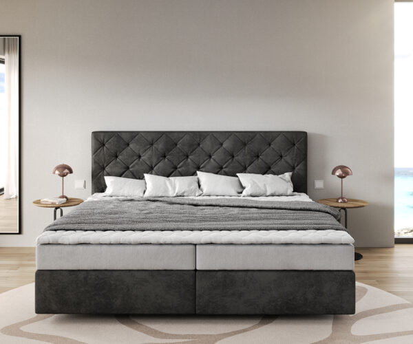 Boxspring ágy Dream-Great mikroszálas antracit vintage 200x200 cm bonell matrac PU topper - Image 2