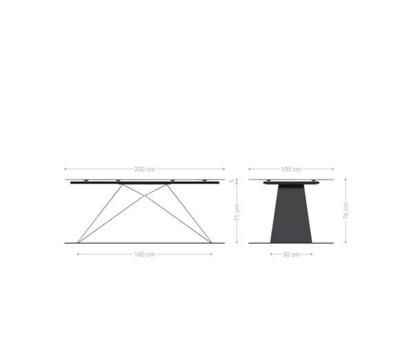 Étkezőasztal Edge 200x100 kerámia Laminam® Sabbia tölgyszínű V alakú láb laposacél fekete - Image 8