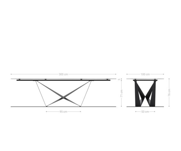 Étkezőasztal Edge 300x100 kerámia Laminam® Sabbia tölgyszínű Spider laposacél fekete - Image 9