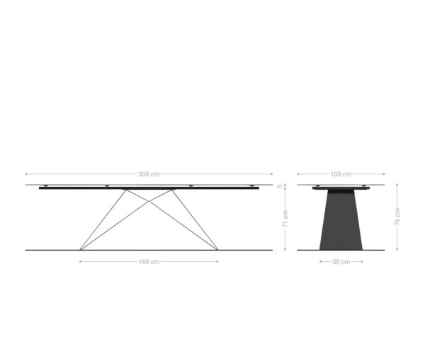 Étkezőasztal Edge 300x100 kerámia Laminam® Sabbia tölgyszínű V alakú láb laposacél fekete - Image 9