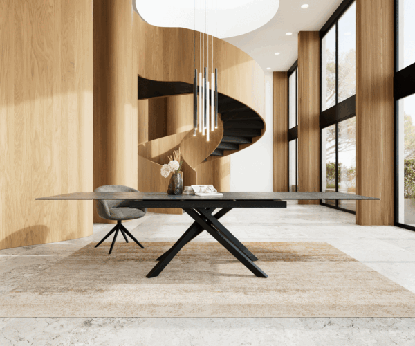 Étkezőasztal Edge 200-300x100 kerámia Laminam®Nero Greco antracit kereszt láb téglalap fekete kihúzható - Image 2