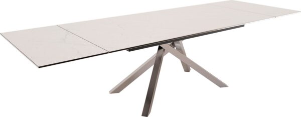 Étkezőasztal Edge 200-300x100 kerámia Laminam® Statuarietto fehér kereszt láb téglalap rozsdamentes acél kihúzható - Image 2
