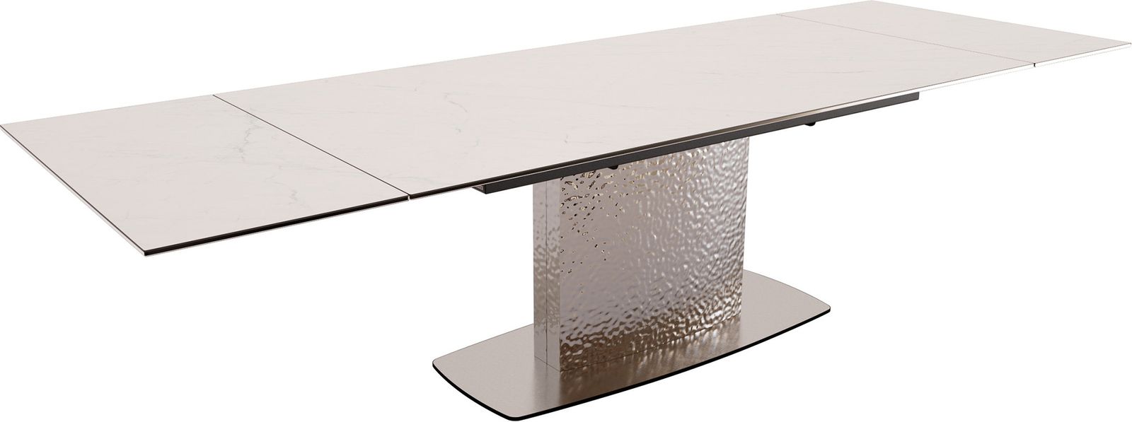 Étkezőasztal Edge 200-300x100 kerámia Laminam® Statuarietto fehér Wave rozsdamentes acél kihúzható - Image 2