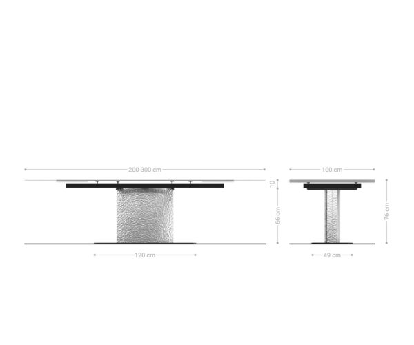 Étkezőasztal Edge 200-300x100 domborított üveg füstfekete 3D design hullám rozsdamentes acél kihúzható - Image 9