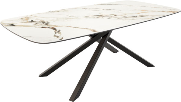 Étkezőasztal Edge hajóformájú 240x120 cm kerámia Calacatta Luxe fehér arany szürke kereszt láb téglalap fekete - Image 2