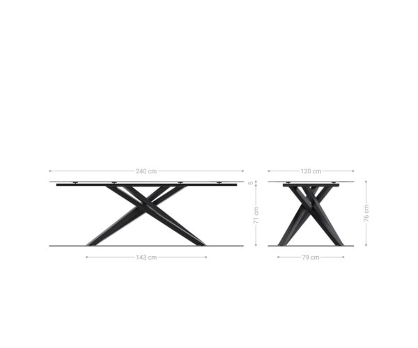 Étkezőasztal Edge hajóformájú 240x120 cm kerámia Calacatta Luxe fehér arany szürke kereszt láb rozsdamentes acél - Image 8