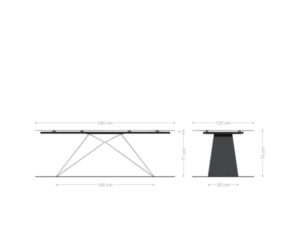 Étkezőasztal Edge hajóformájú 240x120 kerámia travertin természetes V alakú láb laposacél fekete - Image 9