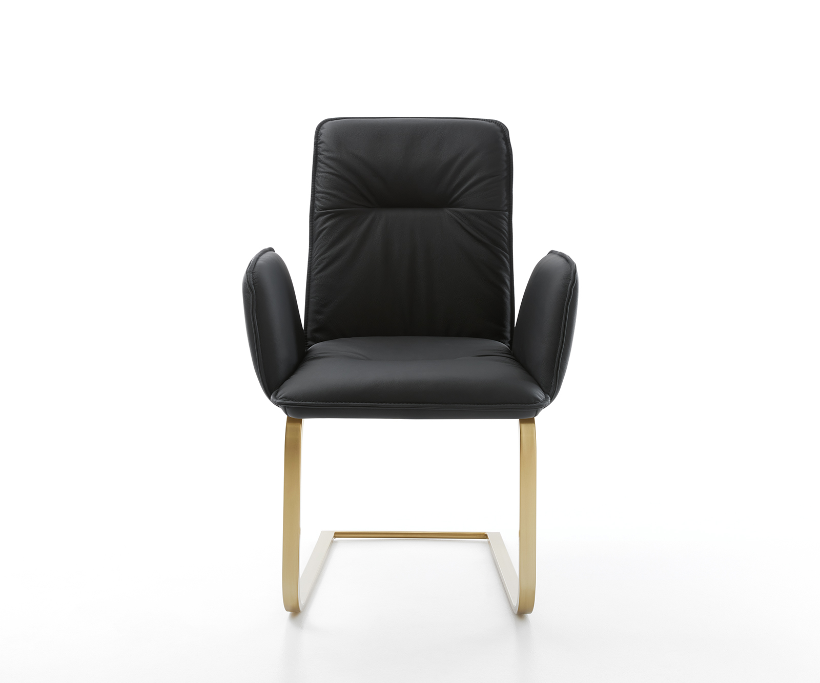 Jídelní židle Vinja-Flex konzolová podnož plochá zlatá pravá kůže černá - Image 4