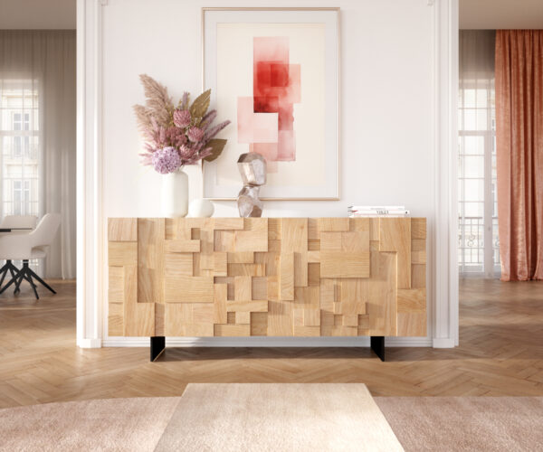 Komód Puzzle 175 cm tölgy természetes 3 ajtós lebegő fém láb fekete - Image 2
