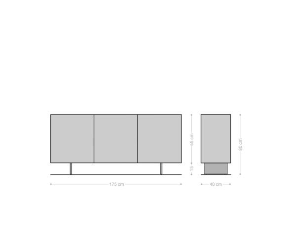 Komód Puzzle 175 cm tölgy természetes 3 ajtós lebegő fém láb fekete - Image 7