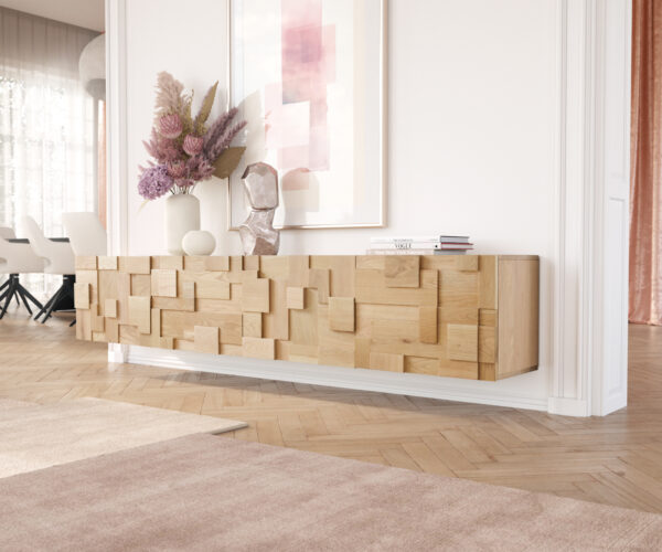 TV stolek Puzzle 220x35x40 cm přírodní dub 4 dvířka