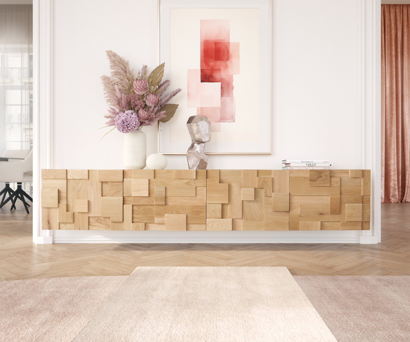 TV stolek Puzzle 220x35x40 cm přírodní dub 4 dvířka - Image 2