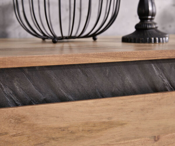 Design-komód Stonegrace 175 cm akác természetes pala 3 ajtós - Image 7