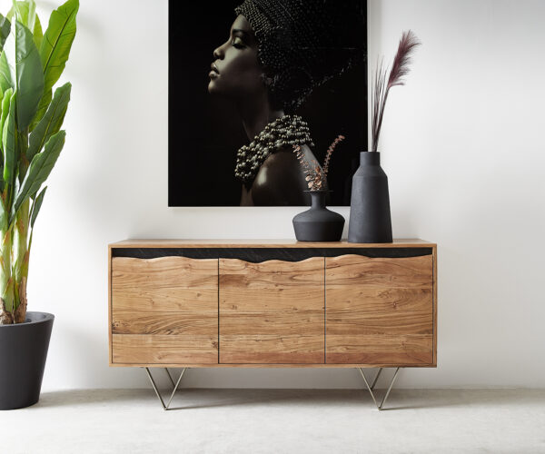 Komód Stonegrace 147x45 cm akác természetes 3 ajtós természetes él - Image 2