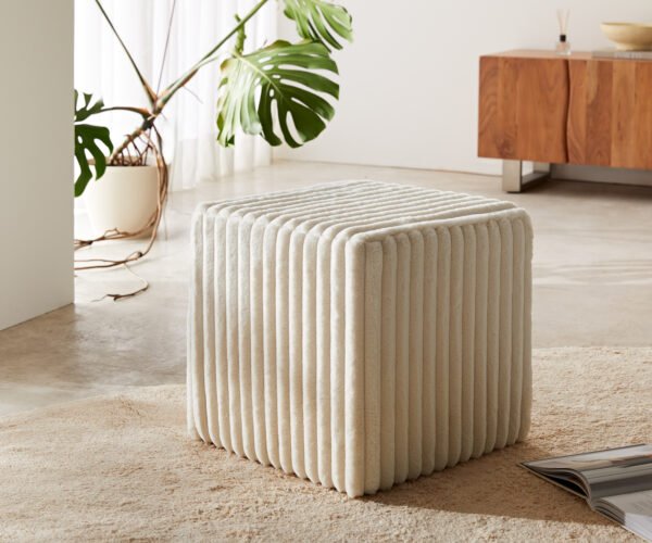 Puff Dado 45x45 cm plüss kordbársony bézs - Image 2