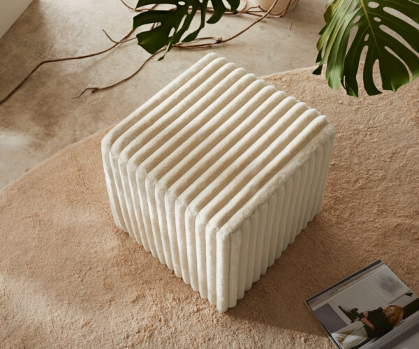 Puff Dado 45x45 cm plüss kordbársony bézs - Image 4