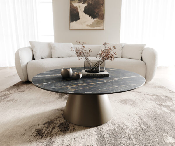 Dohányzóasztal Borna 100x100 cm kerámia Laminam®Noir Desir barna láb kúpos titán effekt felület - Image 2