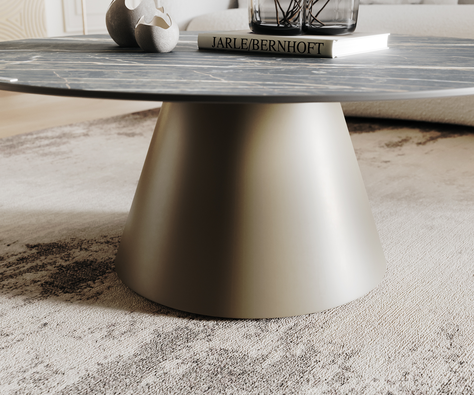 Dohányzóasztal Borna 100x100 cm kerámia Laminam®Noir Desir barna láb kúpos titán effekt felület - Image 5