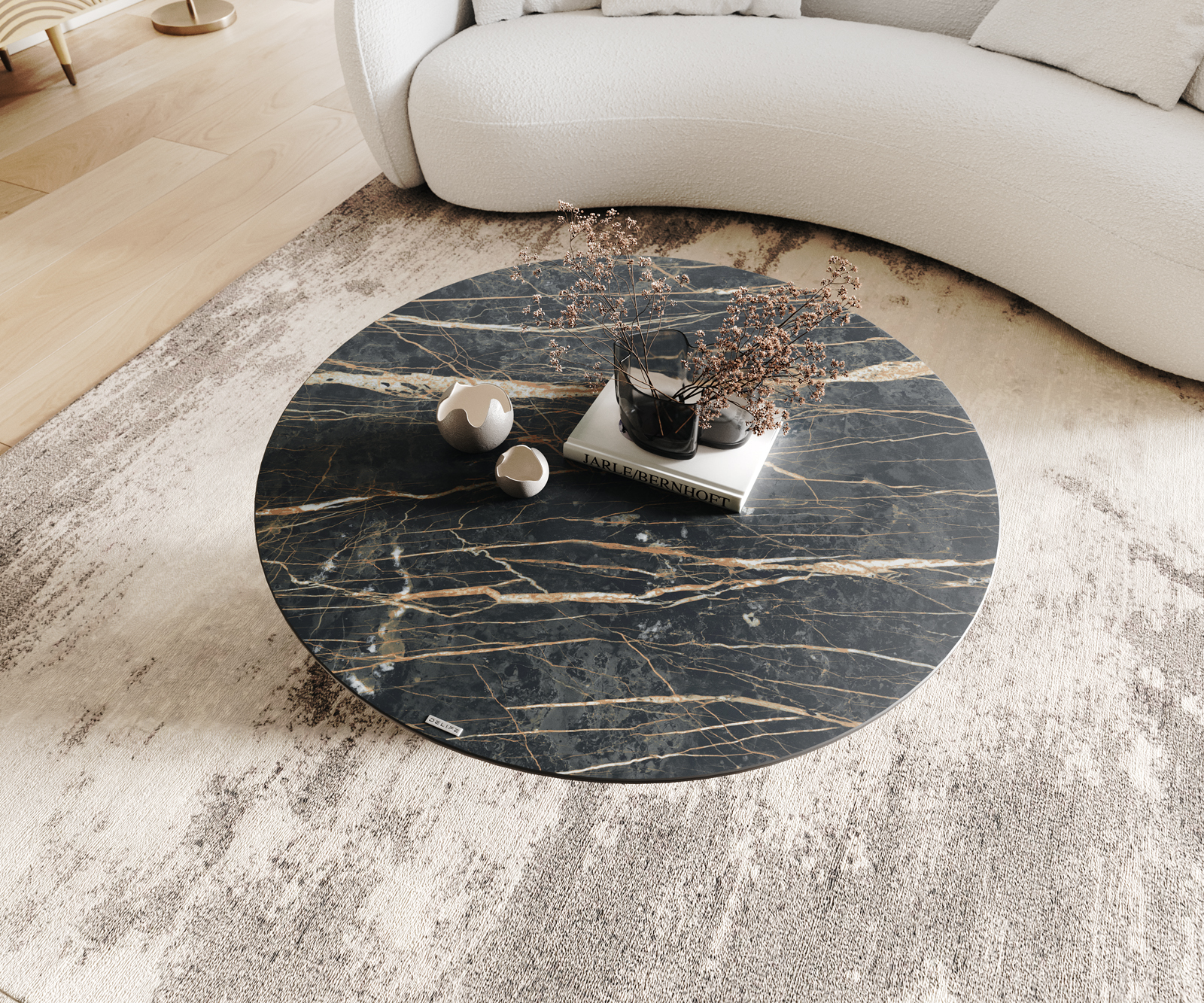 Dohányzóasztal Borna 100x100 cm kerámia Laminam®Noir Desir barna láb kúpos titán effekt felület - Image 6