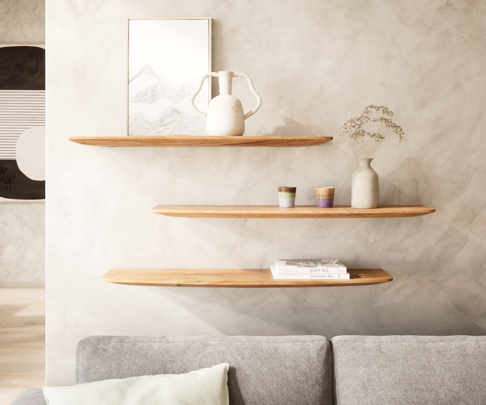 Fali polc Edge 100 cm akác természetes Svájci él masszív - Image 6