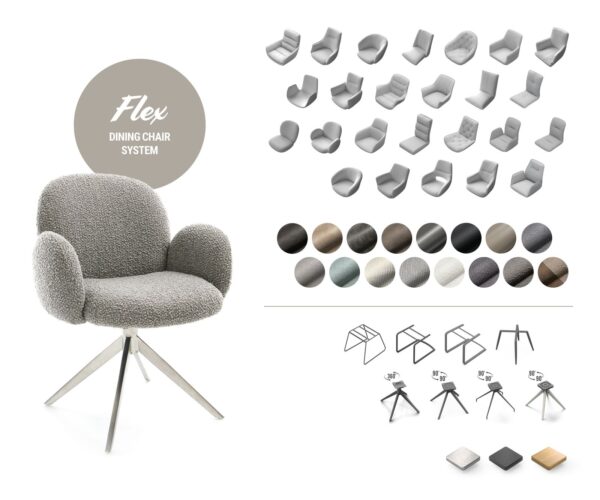 Étkezőszék Vinka-Flex karfás vegyes anyagok sötét bézs kereszt láb széles titán effekt felület 360° forgatható zsákrugós - Image 7