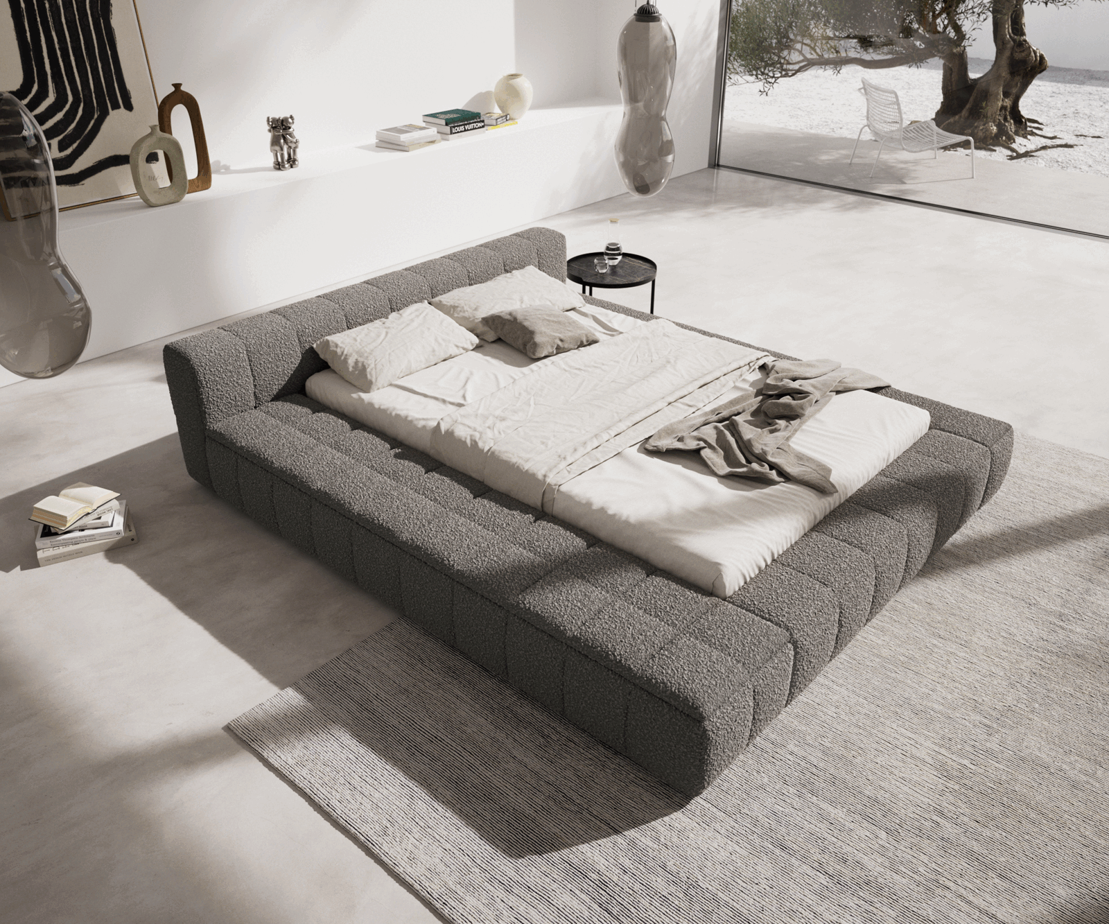 Kárpitozott ágy Espazio 140x200 cm bouclé ezüstszürke tárolóhellyel - Image 2