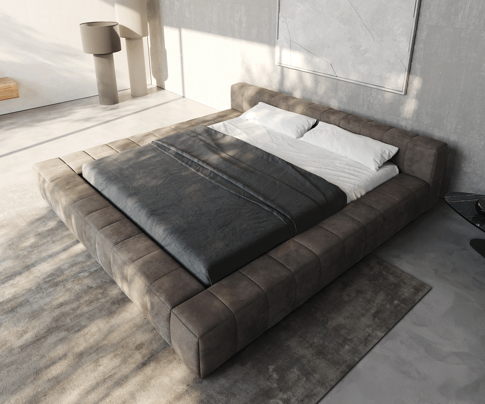 Kárpitozott ágy Espazio 180x200 cm mikroszálas taupe vintage tárolóhellyel - Image 2